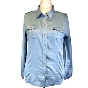 TALBOTS Women's SZ‎ 14 Blue button up long sleeved Blouse 100% Cotton